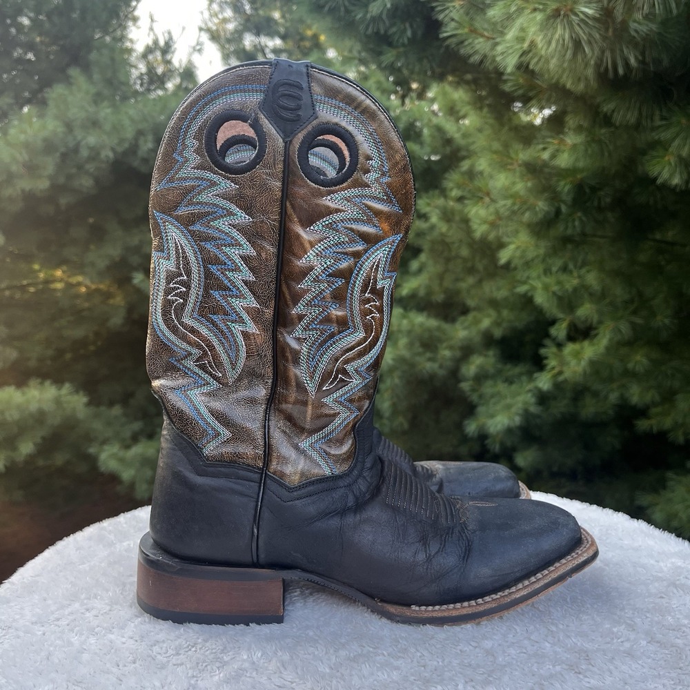 Dan Post Deuce Cowboy Boots Mens 9 Black Brown Leather Stitched Western DP4558